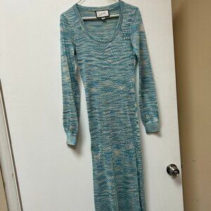 Alexis Katica Dress Soft Blue Space Dyed Knit MIDI Dress w Slip
